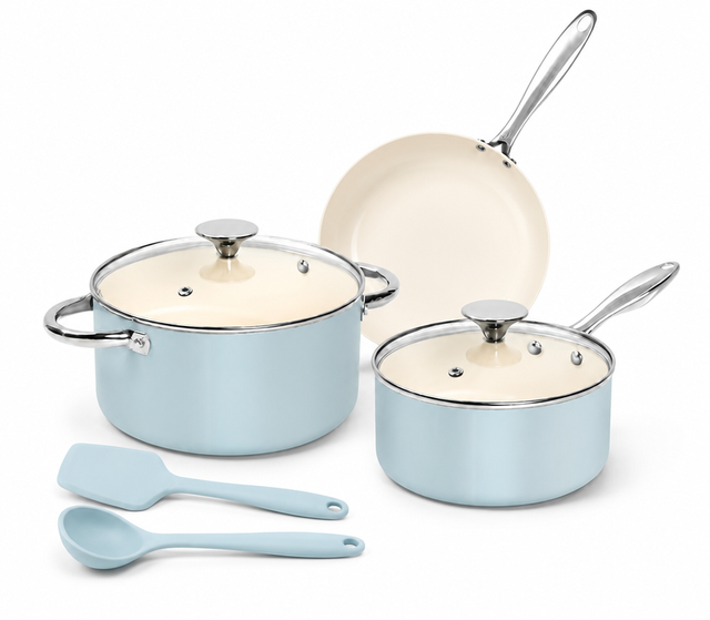 Ceramic Coating Aluminum Cookware Set,non-stick Coating Cookware Set,frying Pan and Casserole Set,easy to Clean