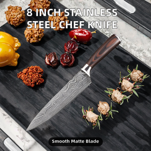 Cuchillo de Chef Profesional de 8 Pulgadas de Acero Inoxidable, Cuchillo Afilado para Carne con Mango de Madera PAKKA, Acabado Mate Vintage Ecológico, para Mano Derecha - Product Image 2