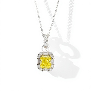 Collier en or massif 10 carats AMBER JEWELS avec diamant de laboratoire certifié IGI, taille Radiant, couleur blanche excellente, 40+5cm extensible, luxe - Product Image 1