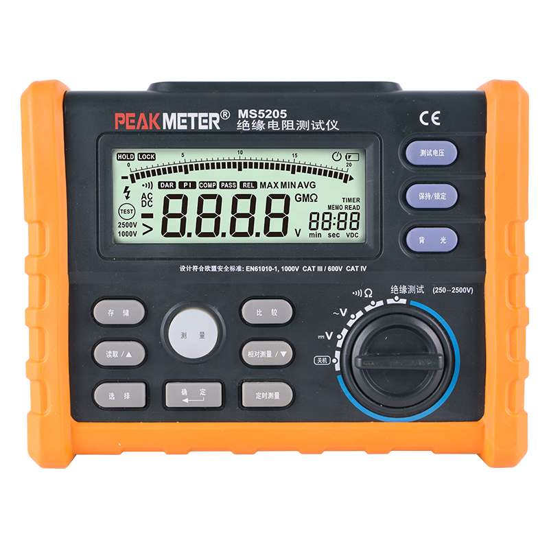 Peakmeter MS5205 DC AC 750V, جهاز رقمي متعدد الأغراض ، مقاوم للعزل ، اختبار العزل ، مؤشر الجهد المنخفض ، تناظري