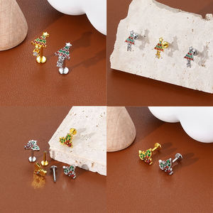 أقراط متدلية من الفولاذ المقاوم للصدأ بتصميم شجرة عيد الميلاد والثلج والأيل للنساء، مجوهرات ثقب الأذن بالجملة - Product Image 3