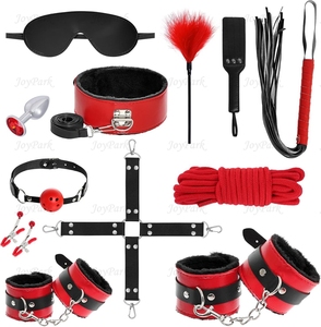 JoyPark Hot 11 pz/set gioco in pelle Paddle collo a frusta pinze per capezzolo BDSM vestiti di sesso in pelle Bondage giocattoli - Product Image 6
