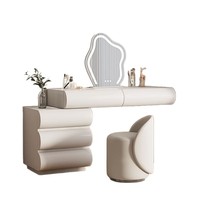 Boosen Coiffeuse en bois massif laqué avec miroir, commode de rangement à tiroirs, table de maquillage extensible de chevet, style Wabi-Sabi moderne