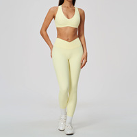Ensemble 2 pièces sexy : Soutien-gorge de sport dos nu et Legging taille haute croisé, tenue de yoga amincissante avec couture rehausse-fesses