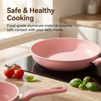 Ensemble de casseroles de cuisine Pink Kitchen 7 pièces Queen Time, antiadhésif, compatible induction, avec poêle à frire, casserole et couvercles