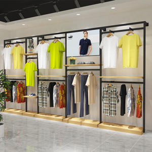 Étagère de présentation pour magasin de vêtements pour hommes, sur pied avec éclairage, tube épaissi, étagère murale personnalisée - Product Image 1