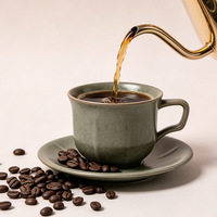 Ensemble tasse et soucoupe à café en céramique de porcelaine facettée 250 ml, finition mate, pour expresso et thé, compatible lave-vaisselle et micro-ondes, design créatif