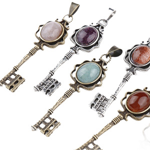 Collar con Colgante de Llave Vintage, Incrustaciones de Piedra Natural y Cristal, Estilo Palacio, Joyería Retro, Cadena Larga para Suéter, Regalo para <span class=keywords><strong>Mujer</strong></span> - Product Image 5