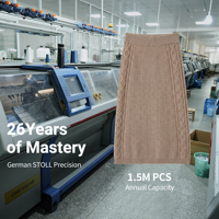 Tendance 2026 Jupe midi décontractée pour femme 100% Cachemire à taille haute en tricot torsadé 16.2µm Tricot Stoll Traçable OEM Personnalisé