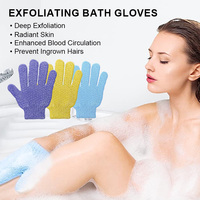 Gants de douche exfoliants pas chers à double texture en nylon pour le corps et les mains, éliminateur de cellules mortes, exfoliant, gant de bain pour hommes et femmes