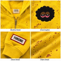 Sweat à capuche zippé imprimé éclaboussures de peinture en molleton épais, avec patch brodé effet vieilli, coupe oversize, style streetwear pour homme
