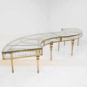 Hotel di lusso mobili Round Centre De <span class=keywords><strong>vetro</strong></span> <span class=keywords><strong>tavolo</strong></span> da <span class=keywords><strong>pranzo</strong></span> <span class=keywords><strong>oro</strong></span> in acciaio inox sedie <span class=keywords><strong>e</strong></span> Wedding S tavoli per eventi di festa - Product Image 4