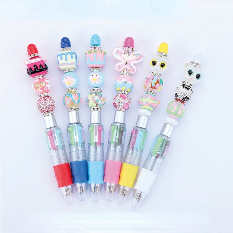 Groothandel Diy Cartoon 4 Kleuren Kralen Pen Spot Schattige Puzzel Multi Color Kralen Pennen Transparante Bal Pen Kralen