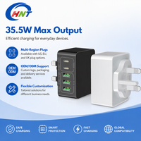 Chargeur mural rapide HNT 35,5W GaN 5 ports, 3 USB-C, 2 USB-A, PD3.0, protection OTP, avec prises UK, EU, US pour ordinateur portable, adaptateur universel