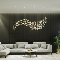 Lustre d'inspiration art déco Suspension en verre Lumières dorées avec feuilles d'érable Luminaire sophistiqué pour hôtels