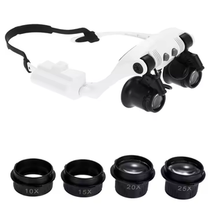 10x/15x/20x/25x नेतृत्व वाली मैग्निफायर डबल आई ग्लास लैम्प लेन्स 8-लेंस एलईडी ज्वेलरी के लिए 8 लेंस एलईडी लैंप स्ट्रैप ग्लास - Product Image 2