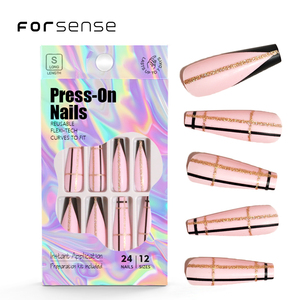 2025 diseños decoración personalizada XL Prensa en <span class=keywords><strong>uñas</strong></span> conjunto de Arte Negro punta francesa <span class=keywords><strong>Rosa</strong></span> <span class=keywords><strong>uñas</strong></span> postizas Etiqueta Privada kit de preparación de <span class=keywords><strong>uñas</strong></span> artificiales - Product Image 1