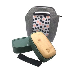 Banana Leaf Design Custom BPA Free Food Container Tiffin Bento Lunch Box 2-Tier Lunch Box Lunch Box with Cutlery & Bamboo Lid