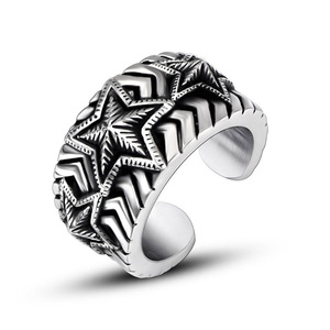 Bague étoile à cinq branches en acier inoxydable pour hommes, bande large SA981, style rétro - Product Image 5