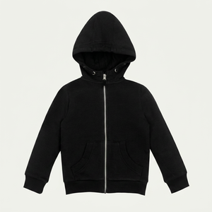 Sweat-shirt à capuche unisexe noir, coupe classique, couleur unie, décontracté, avec fermeture éclair et poche avant, en molleton bouclette, pour l'automne - Product Image 1