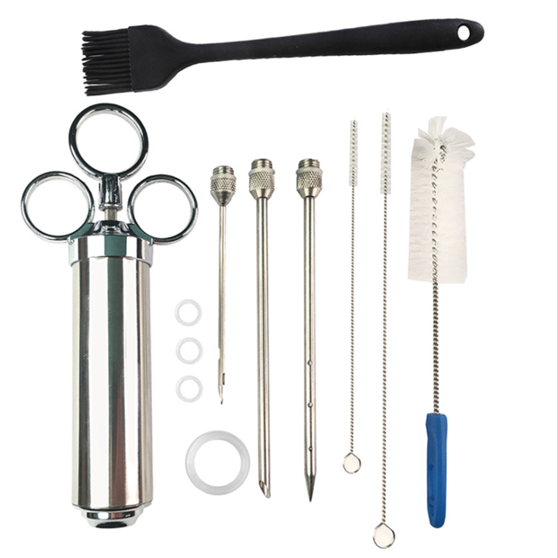 Шприц для мяса с 3 профессиональными иглами для маринада, барбекю, гриля, индейки