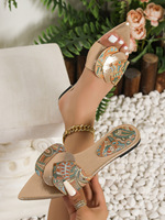 Sandales d'été tendance à motif vintage et bout pointu pour femme – Chaussures plates chic grande taille pour l'extérieur et la plage
