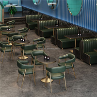Combinaison Table et Chaises de Restaurant Commercial, Table Imperméable à Motif Marbre, Canapé en Forme de U pour Bistro Café