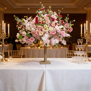 Eleganti Alberi di Fiori in Seta per Tavoli, Decorazioni per Matrimoni <span class=keywords><strong>e</strong></span> Cerimonie, Piccoli Alberi Artificiali di Rose <span class=keywords><strong>Rosa</strong></span> per Centrotavola - Product Image 5