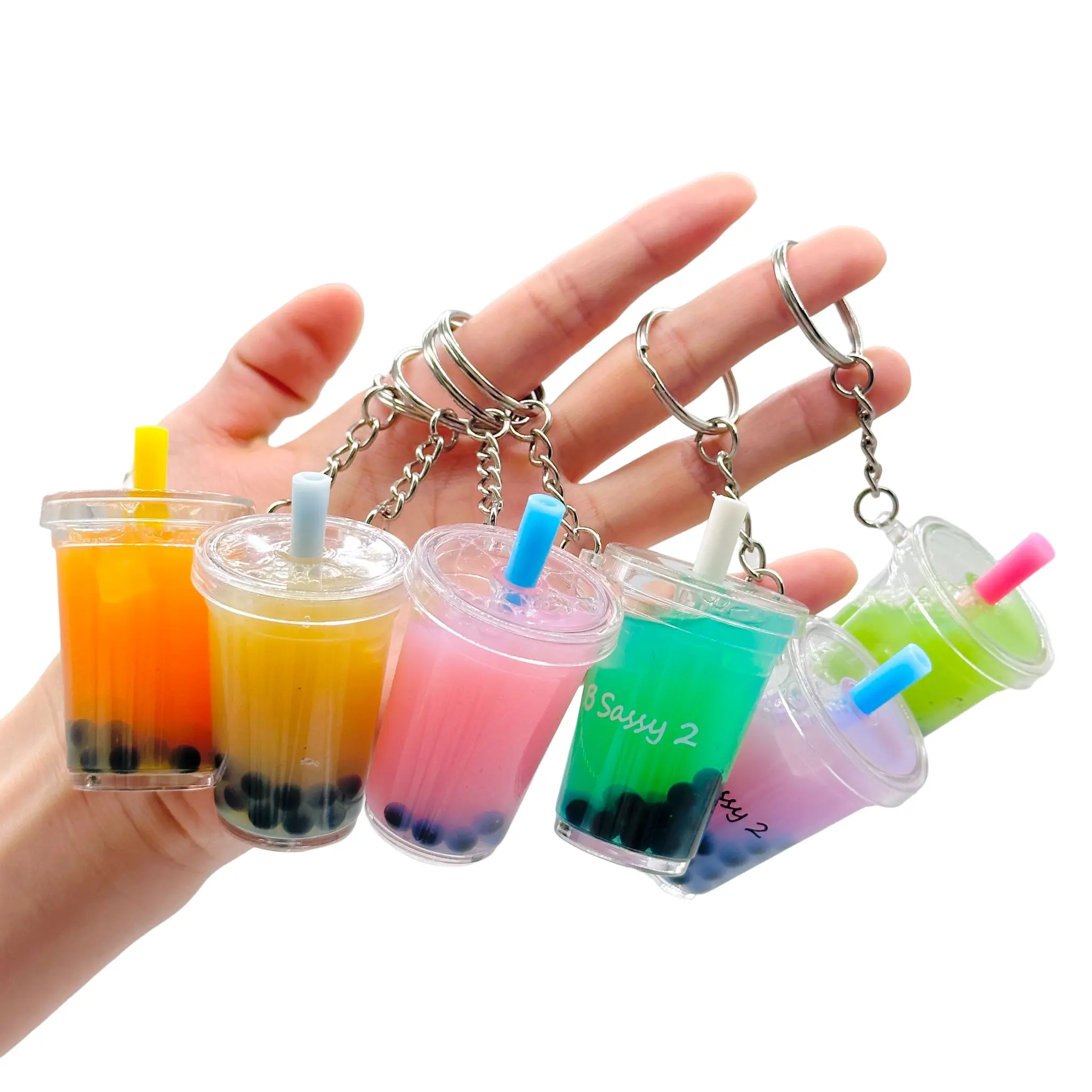 BSBH porte-clés liquide flottant Kawaii dessin animé bulle Boba thé au lait porte-clés sac porte-clés de voiture liquide