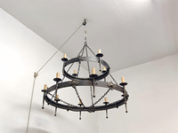 Lustre Gothique Vintage en Fer Forgé, Suspension Rustique à Deux Niveaux en Anneau, Lampe Décorative Suspendue Réglable pour Salon