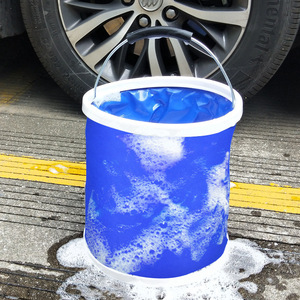 Cubo de Agua Plegable Portátil de Tela Oxford Azul Redondo Multifuncional para Acampar al Aire Libre, Lavar el Coche, Pescar - Product Image 1