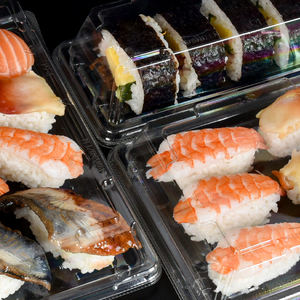 Boîte d'emballage à emporter pour sushi rectangulaire transparente en PET recyclé, conteneur à sushi en plastique jetable Rpet avec couvercle - Product Image 4