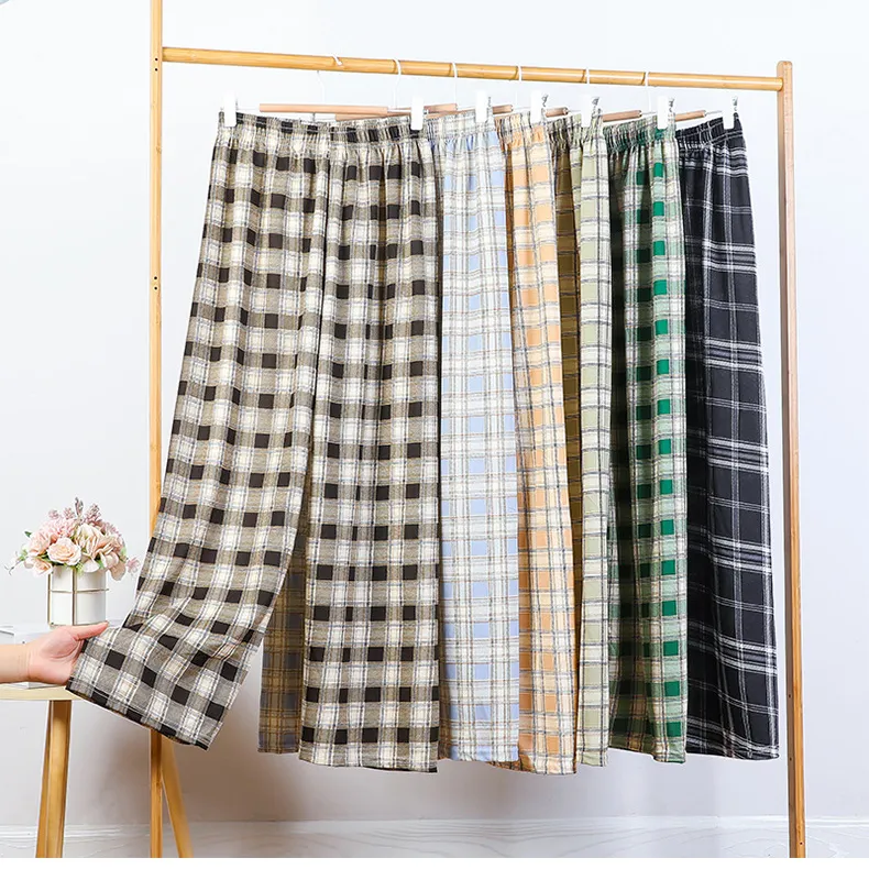 Korean Style Wide Leg flare Pants Women Thin Summer Plaid Pants Plus Size Women Trousers Over size Checkered Pants High Waist