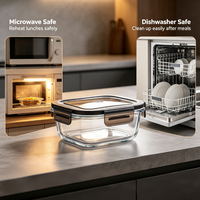 Boîte à bento carrée en verre de 520 ml, compatible micro-ondes et lave-vaisselle, réutilisable, pour la préparation et l'organisation des repas des étudiants