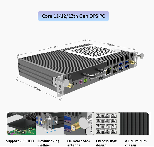 New YUHUA Euro Size OPS PC Intel Core I5 11th-13th Gen 8K 60Hz Display DDR4 8GB Video Memory Windows 10/11 SSD/HDD Storage