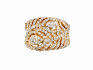 Bague de mariage ronde en diamant naturel, or 18 carats, pavé complet, alliance classique pour femmes, bijoux fins, bague plume de paon - Product Image 1