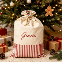 Sac de Noël personnalisé en toile écologique, motif écossais et rayures, patchwork, cordon de serrage, nom brodé sur mesure, sac cadeau d'usine