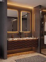 Ensemble de meubles de salle de bain de luxe moderne de style italien, en chêne, avec vasque double murale en pierre naturelle, personnalisable