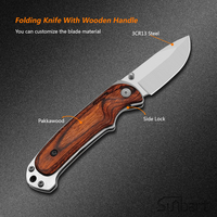 Couteau pliant à lame pointue en acier inoxydable avec manche en bois pour le camping en plein air, personnalisation OEM/ODM disponible