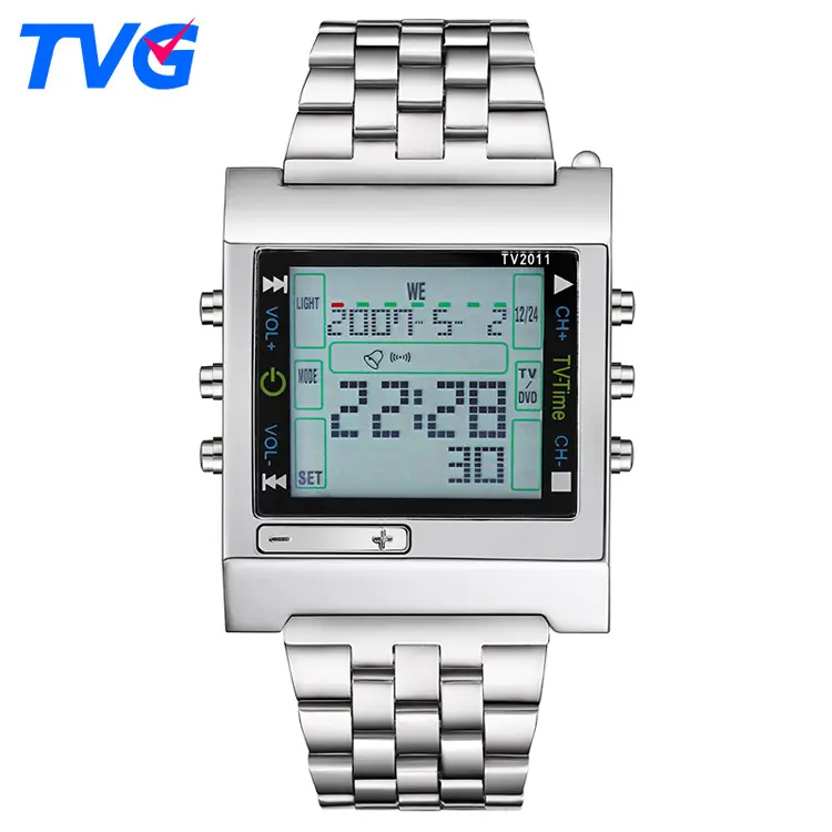 TVG 2011 popular Chinese men digital watch authentic steel Strap Luminous auto date Chrono running reloj watch tvg watch