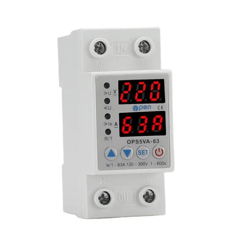 63A 230V Din rail adjustable over under voltage protective protector relay protection digital electric voltage protector