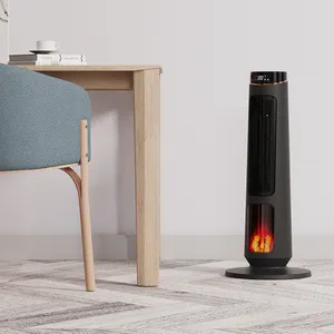 1500W Portable Ceramic Space Heater Realistic 3D Flame Fireplace PTC Tower Electric Heater for Home Living Room