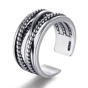Crossover Ring Sterling Silber 925 Twisted Ring Oxidiert Band Öffnen Mid Knuckle Finger Ring für Frauen Männer Paare