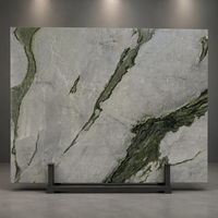 Dalle de marbre vert Fendy - Marbre naturel gris argenté avec veinage vert foncé pour comptoir, mur et sol, poli
