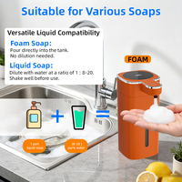 Distributeur de savon automatique sans contact de luxe, couleur orange, sans perçage, rechargeable par USB, infrarouge, pour salle de bain et cuisine