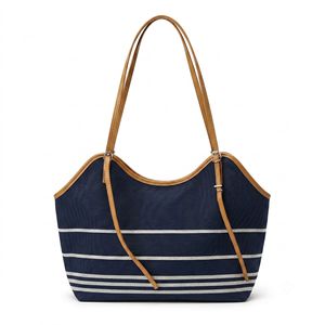Bolso Tote de Lona a Rayas Retro con Cierre de Cremallera, Gran Capacidad, Bolso de Hombro Casual y Versátil para Mujer, Nueva Llegada 2026 - Product Image 1