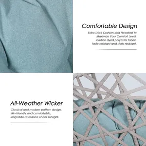 Moderne Patio Osier Oeuf Suspendu Chaise Rotin Hamac Balançoire Chaise Stand Étanche Coussin pour Chambre Balcon Jardin Parc Bleu - Product Image 3