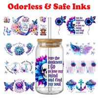 Autocollant de transfert UV DTF pour canette en verre 16oz, thème Prévention du suicide, Semicolon, Papillon, Citations, Lot mixte, Expédition rapide en 48H