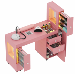 Mesa de Manicura <span class=keywords><strong>Profesional</strong></span> con Estantes Dobles para Pantallas, Ruedas con Bloqueo, Cojín para Muñeca y Colector de Polvo Integrado - Product Image 5