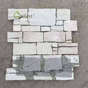 Rivestimento in Pietra Naturale a Forma di <span class=keywords><strong>Z</strong></span> in Arenaria Bianca Elegante con Retro in Cemento per Rivestimento Murale - Product Image 3